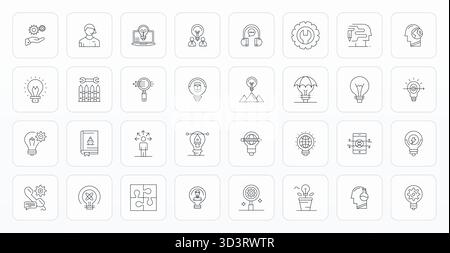 Collection ultime de 32 icônes vectorielles représentant la résolution de problèmes dans l'esthétique Thin Line, optimisé avec la résolution améliorée de détail haute résolution Illustration de Vecteur