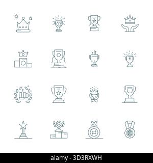 Judicieusement conçu 16 icônes vectorielles sur le thème de Champion, fabriqué en ligne mince avec une précision alignée 256x256 pixels pour les besoins de conception contemporaine. Illustration de Vecteur