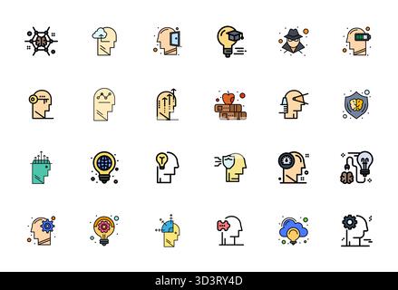 Soigneusement sélectionnés 24 icônes vectorielles remplies Flat Line pour Intelligence, avec une résolution alignée 64x64 pixels pour une représentation cohérente de la marque et Illustration de Vecteur