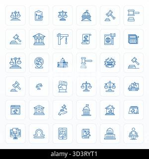 Collection exceptionnelle de 36 icônes vectorielles Bold Line pour Justice, livrée en résolution optimisée 256x256 pixels pour une excellence visuelle inégalée Illustration de Vecteur