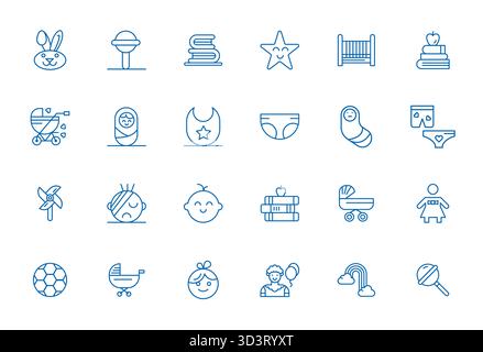 Découvrez un ensemble de 24 icônes vectorielles Bold Line conçues pour le thème Kid, avec 128x128 Detail Enhanced Designs idéales pour les projets UI / UX modernes. Illustration de Vecteur