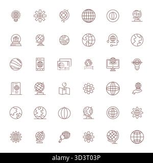 Ensemble sophistiqué de 36 icônes vectorielles Bold Line pour Globe, conçu avec 128x128 affichage d'une clarté parfaite pour les applications professionnelles. Illustration de Vecteur
