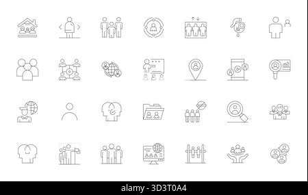 Un ensemble dynamique de 28 icônes vectorielles en Thin Line, adapté pour les personnes avec affichage haute résolution qualité parfaite adapté aux produits numériques. Illustration de Vecteur