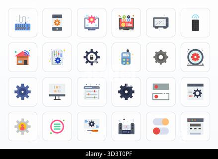 Pack de pointe avec des icônes vectorielles optimisées 24 pixels inspirées du panneau de configuration, créé au format plat 64x64 pour la prochaine génération inter Illustration de Vecteur