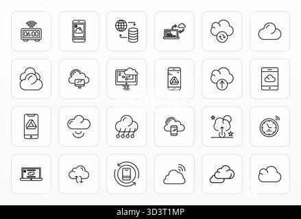 Pack innovant de 24 icônes vectorielles sur le thème de Sync, présentant la conception de Bold Line en 256x256 Grid format ajusté pour les solutions numériques modernes. Illustration de Vecteur