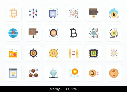 Pack ultramoderne comprenant 24 icônes vectorielles Display Perfect inspirées par Blockchain, créées au format Flat chez Retina, prêtes pour la prochaine génération de i Illustration de Vecteur