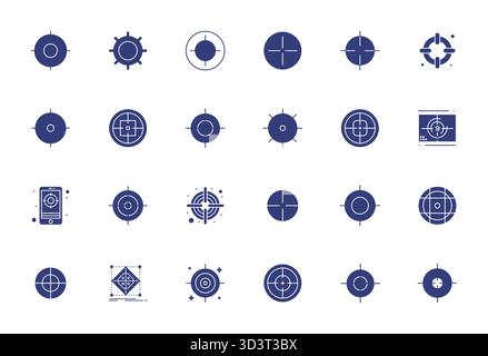 Collection exclusive de 24 icônes vectorielles remplies pour les réticules, développée avec une résolution alignée 128x128 pixels pour des expériences de marque premium. Illustration de Vecteur