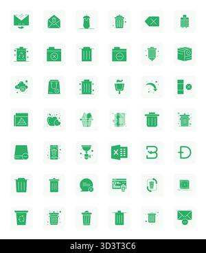 Ensemble sophistiqué de 42 icônes vectorielles remplies pour la corbeille, conçu avec une clarté alignée en pixels haute résolution pour les applications professionnelles. Illustration de Vecteur