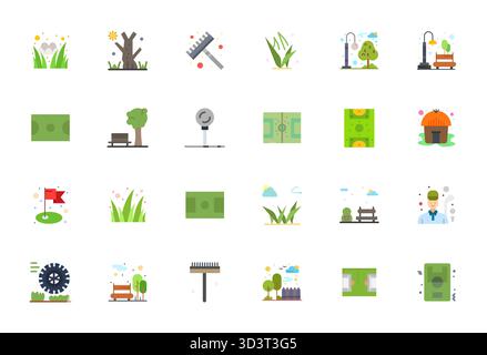 Pack organisé de 24 icônes vectorielles haute résolution dans la conception plate, centré autour de Grass concepts avec détail amélioré clarté. Illustration de Vecteur