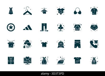 Ensemble sophistiqué de 24 icônes vectorielles remplies pour Apparel, conçu avec 128x128 PIXELS clarté parfaite pour les applications professionnelles. Illustration de Vecteur