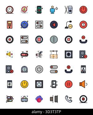 Un ensemble polyvalent de 42 icônes vectorielles alignées Line Filled Pixel centrées sur Off, livré dans un format 256x256 net idéal pour les applications mobiles et Web. Illustration de Vecteur