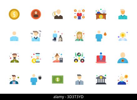 Pack leader de l'industrie de 24 icônes vectorielles Flat PIXEL Perfect pour comptable, dimensionné à 64 x 64 pour un rendu optimal et l'excellence de l'interface utilisateur. Illustration de Vecteur