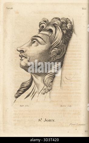 Chef de Saint Jean Baptiste dans l'extase de la contemplation. Gravure sur cuivre par John Barlow d'après Henry Fuseli du révérend Johann Kaspar Lavater et The Whole Works of Lavater on Physiognomy, W. Butters, W. Simmonds, Londres, 1797. Banque D'Images