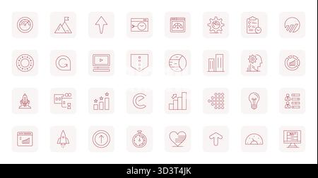 Ensemble sophistiqué de 32 icônes vectorielles Thin Outline pour barre de progression, conçu avec une clarté optimisée 64x64 pixels pour les applications professionnelles. Illustration de Vecteur