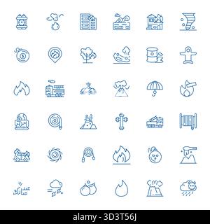 Collection de 36 icônes vectorielles alignées Bold Line Pixel pour Disaster, conçues au format 64x64 pour la clarté et la polyvalence. Illustration de Vecteur