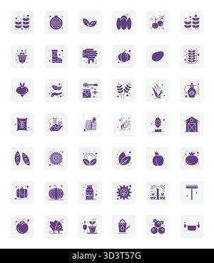 Collection artisanale avec 42 icônes vectorielles remplies pour l'agriculture, optimisée en 64x64 Detail résolution améliorée pour des expériences numériques premium Illustration de Vecteur