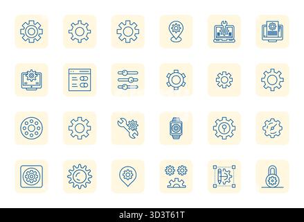 Un ensemble polyvalent de 24 icônes vectorielles Bold Outline Detail Enhanced régulières axées sur Configure, livrées dans un format 256x256 net idéal pour les mobiles et w Illustration de Vecteur