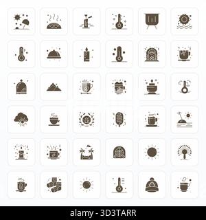 Collection ultime de 36 icônes vectorielles représentant chaud dans l'esthétique du glyphe, optimisée avec 256x256 Detail résolution améliorée pour un impact maximal. Illustration de Vecteur