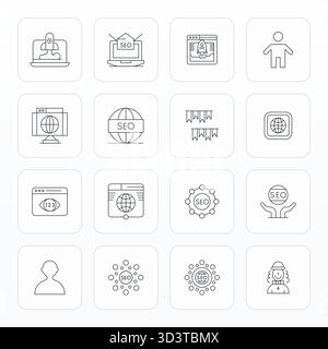 Pack prêt pour l'avenir de 16 icônes vectorielles sur le thème de la présence en ligne, présentant la conception Thin Line avec la clarté modifiable Retina Ready pour un utilisateur innovant Illustration de Vecteur