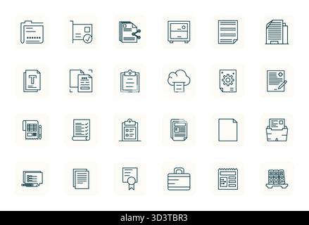 Soigneusement curated 24 icônes vectorielles Bold Outline régulières pour la paperasse, avec la résolution Retina Ready Grid ajustée pour une représentatio cohérente de la marque Illustration de Vecteur