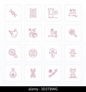 Un ensemble polyvalent de 16 icônes vectorielles alignées Thin Line Pixel axées sur la biotechnologie, livrées dans un format haute résolution net idéal pour les mobiles et nous Illustration de Vecteur