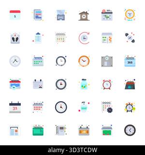 Ensemble sophistiqué de 36 icônes vectorielles plates pour le quotidien, conçu avec une clarté alignée 256x256 pixels pour les applications professionnelles. Illustration de Vecteur