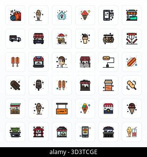 Cette collection comprend 36 icônes vectorielles optimisées de pixel de ligne remplies adaptées au thème Vendor, optimisées au format 64x64 pour la conception numérique. Illustration de Vecteur