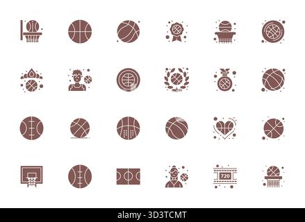 Pack organisé de 24 icônes vectorielles 256x256 dans un design rempli, centré autour des concepts de basket-ball avec une clarté modifiable. Illustration de Vecteur