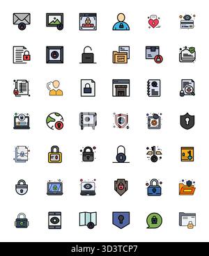 Découvrez un ensemble de 42 icônes vectorielles remplies de Flat Line conçues pour le thème confidentiel, avec des designs alignés 256x256 pixels idéaux pour l'interface utilisateur / UX moderne Illustration de Vecteur