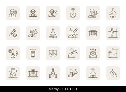 Pack organisé de 24 icônes vectorielles haute résolution dans la conception Bold Outline régulière, centrée autour des concepts de chercheur avec une clarté modifiable. Illustration de Vecteur