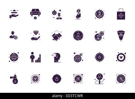 Collection ultime de 24 icônes vectorielles représentant l'acquisition dans une esthétique remplie, optimisée avec la résolution modifiable Retina Ready pour un maximum d'impac Illustration de Vecteur