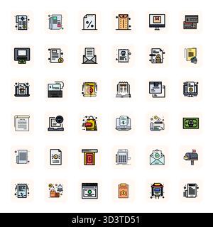 Collection contemporaine de 36 icônes vectorielles représentant Receipt in LineFilled Aesthetic, avec une résolution optimisée pour le pixel haute résolution pour le mode Illustration de Vecteur