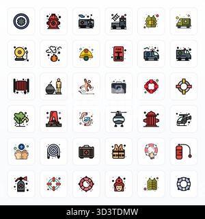 Découvrez un ensemble de 36 icônes vectorielles Filled Line conçues pour le thème Rescue, avec des designs optimisés 64x64 pixels idéaux pour les projets UI / UX modernes. Illustration de Vecteur