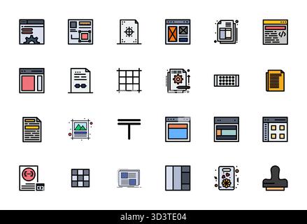 Collection exceptionnelle de 24 icônes vectorielles remplies de lignes pour Template, livrée en résolution alignée 256x256 pixels pour une excellence visuelle inégalée a Illustration de Vecteur