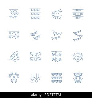 Icônes vectorielles alignées 16 Thin Line Pixel parfaitement équilibrées pour Garland, dimensionnées à 64x64 pour une intégration harmonieuse dans les projets de conception numérique. Illustration de Vecteur