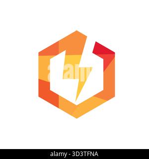Polygonal hexagone Lightning Bolt logo illustration vectorielle énergie abstraite. Illustration de Vecteur