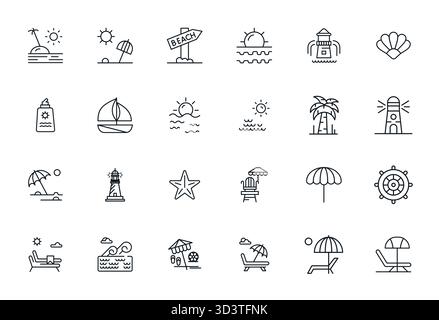 Pack leader de l'industrie de 24 icônes vectorielles Bold Line Display parfaites pour le littoral, dimensionné à haute résolution pour un rendu optimal et une interface utilisateur exce Illustration de Vecteur