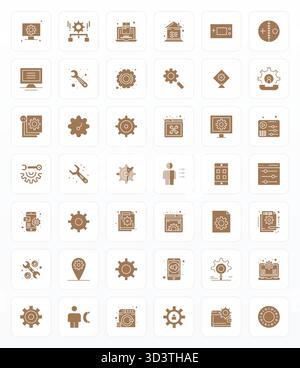 Collection ultime de 42 icônes vectorielles représentant des paramètres dans l'esthétique glyphe, optimisée avec une résolution modifiable 128x128 pour un impact maximal. Illustration de Vecteur