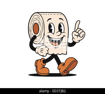 vecteur de mascotte de rouleau de papier toilette rétro souriant Illustration de Vecteur