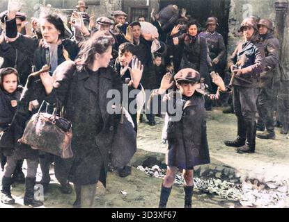 Ceci est une photographie colorisée du rapport Stroop, montrant le soulèvement du ghetto de Varsovie en 1943. Le rapport a été compilé par l'officier SS Jürgen Stroop pour documenter la répression nazie contre la résistance juive. Banque D'Images