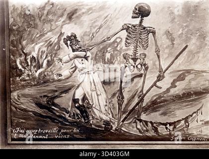 Une caricature politique de 1915, représentant le Kaiser Guillaume II avec le message : "J'ai suffisamment travaillé pour vous, maintenant fais-le toi-même". Le dessin animé a été créé comme cadeau d'anniversaire pour le Kaiser pendant la première Guerre mondiale Banque D'Images