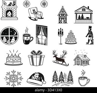 Collection festive Doodle Clipart de Noël Illustration de Vecteur