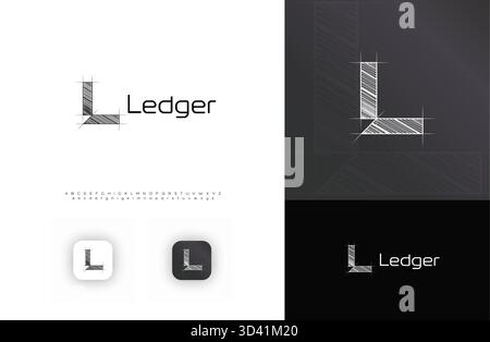 Blueprint Architect logo, croquis technique logo architectural, Crosshatch grille lettre L. Building Construct Company monogramme, immobilier Illustration de Vecteur