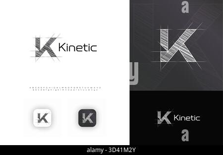 Logo de l'architecte Blueprint, croquis technique logotype architectural, lettre de grille Crosshatch K. Building Construct Company monogramme, immobilier Illustration de Vecteur