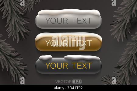 Ensemble de boutons de Noël festif avec motif enneigé et texte personnalisable. Parfait pour les promotions de vacances d'hiver ou les éléments Web. Illustration vectorielle Illustration de Vecteur