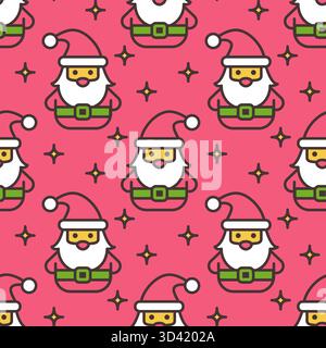 Noël, modèle vectoriel sans couture du nouvel an avec le Père Noël sur fond rouge. Illustration de Vecteur
