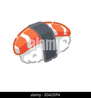 Illustration stylisée de sushi nigiri de saumon avec du riz blanc et des algues dans un design de dessin animé ludique Illustration de Vecteur