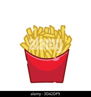 Illustration stylisée de frites jaunes dans un récipient rouge brillant, parfait pour les thèmes de restauration rapide ou de collation Illustration de Vecteur