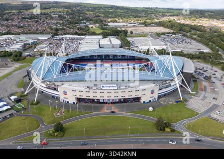 Vue aérienne du stade communautaire Toughsheet, stade du club de football Bolton Wanderers, Banque D'Images