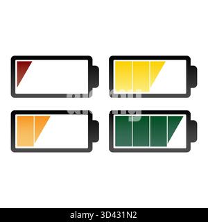 Icônes de charge de la batterie. Différents niveaux de puissance. Ensemble de vecteurs d'énergie de ressource. Collection de graphiques indicateurs. SPE 10. Illustration de Vecteur